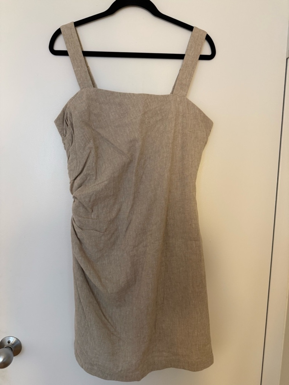 Linen-Blend Ruched Squareneck Mini Dress